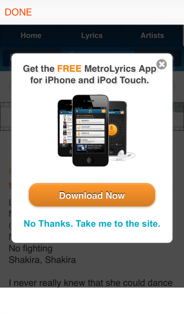 Gaana App: Metrolyrics ad