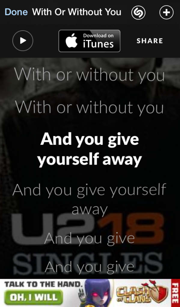 Shazam app: Lyrics sync