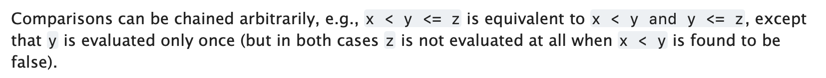 TIL: Python chained comparison vs and-joined - Sushil Kambampati